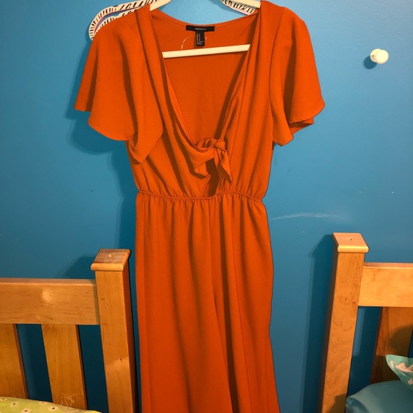 open lace back dress Arlowe Tied Shoulder Tiered Midi Dress Floral Orange main image 0